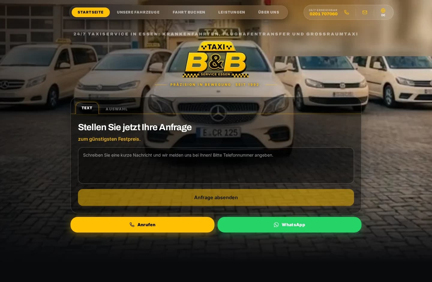 Website von Taxi B&B Essen