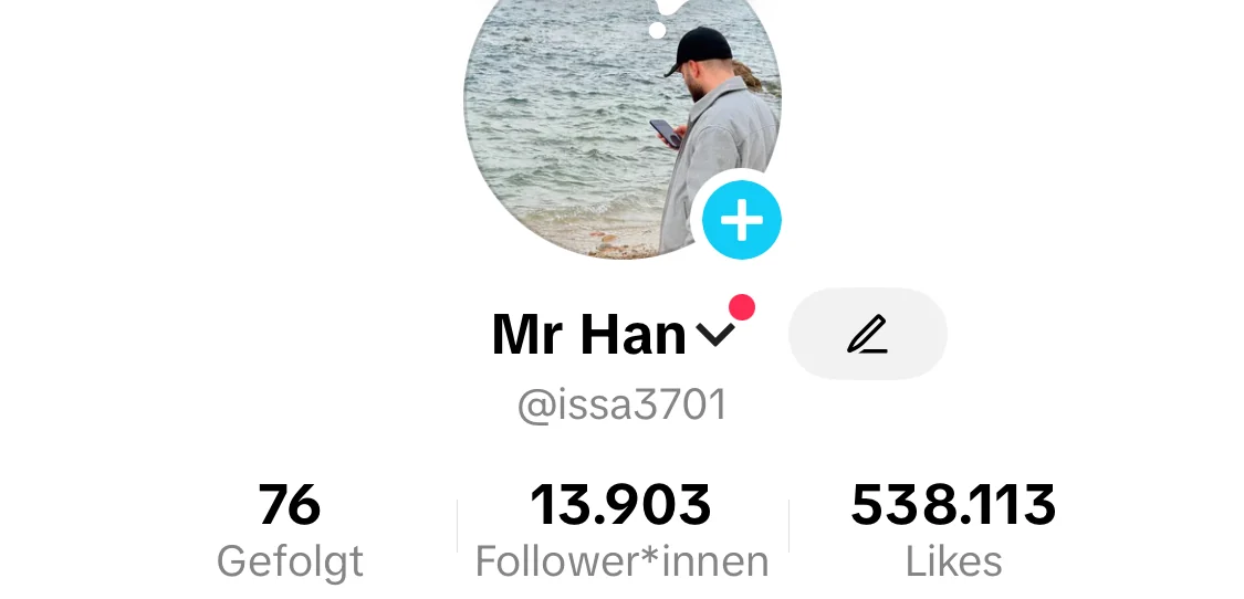 TikTok profile Mr Han, @issa3701, with 13,903 followers and 538,113 likes
